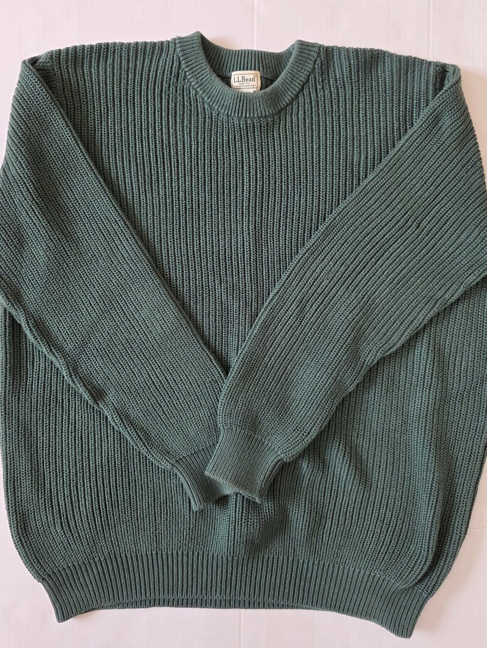 LLBean Fisherman Sweater 2XLT Forest Green Chunky Knit Cotton Heritage Granola